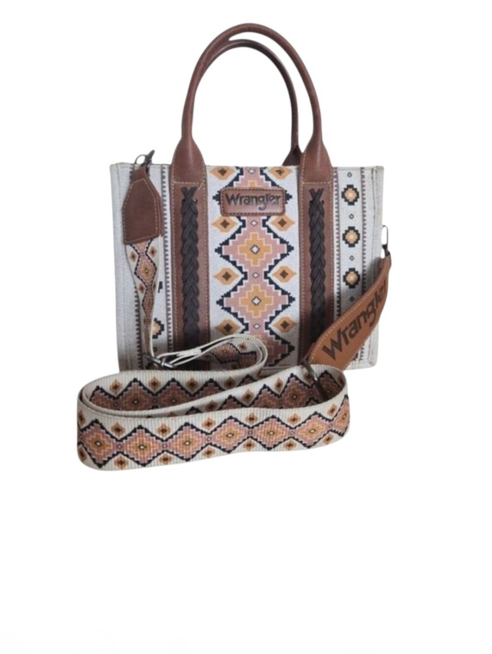 Wrangler Original Aztec Retro Print Canvas PU Leather Tote Crossbody Bag